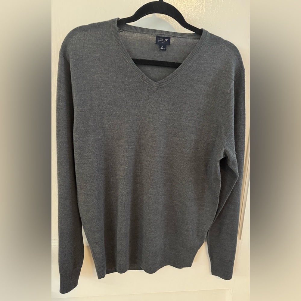 J. Crew Men's Wool Blend Dark Gray V-Neck Sweater Size Large